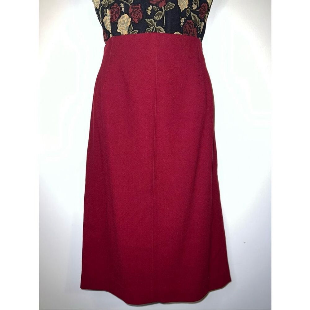Vintage Deep Wine Red 100% Wool Knee-Midi Skirt